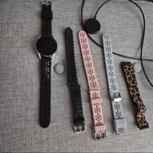 Samsung Smartwatch with Black, Pink, Gray, and Leopard Straps
